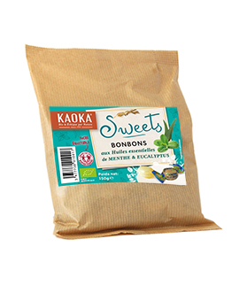 Sachet de bonbons bio equitable kaoka menthe eucalyptus