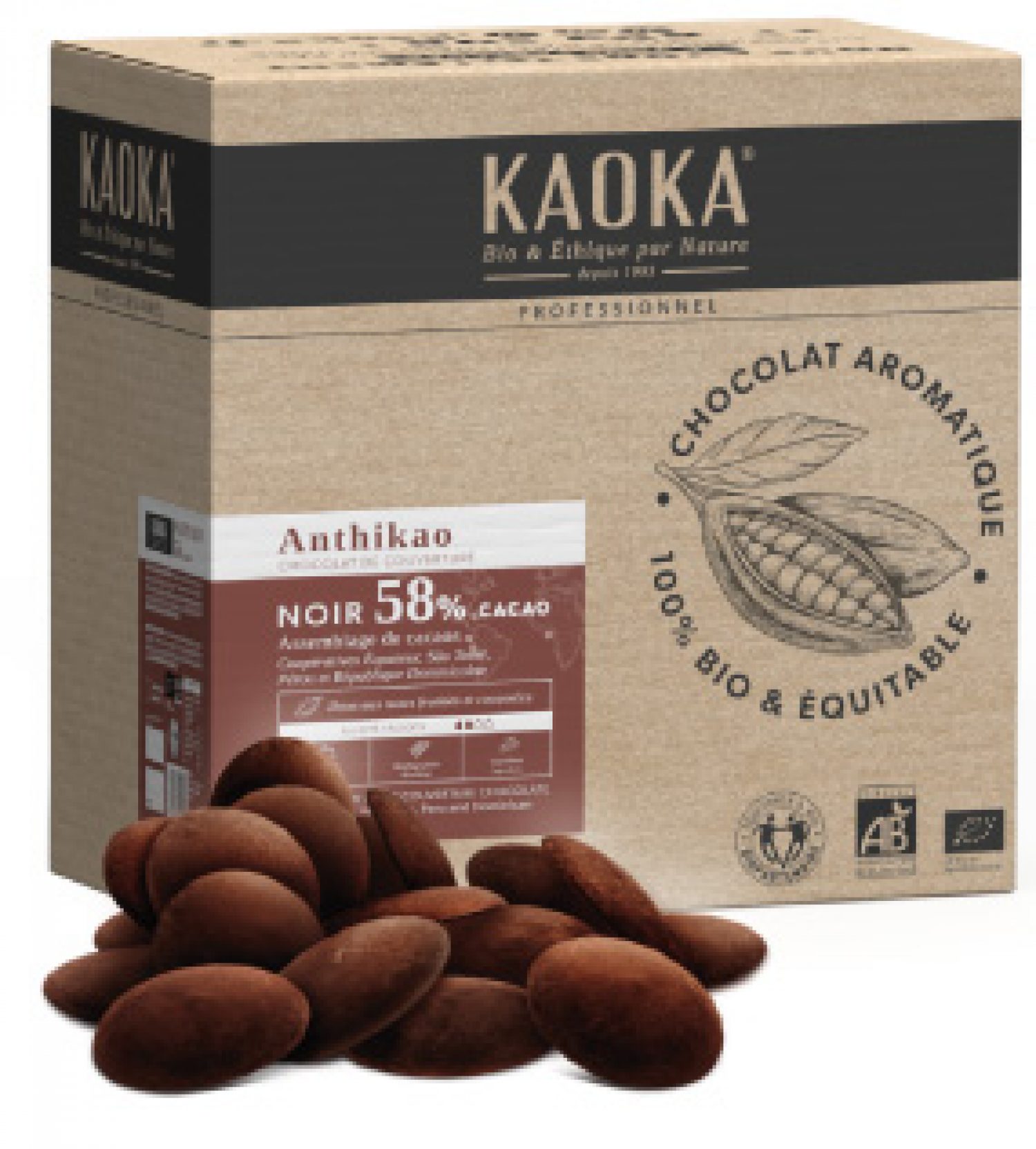 Kaoka Chocolat Noir Professionnel de Couverture 58 Anthikao Bio