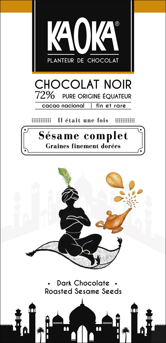 Tablette de chocolat gourmet noir origine équateur sésame bio equitable Kaoka