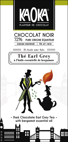 Tablette de chocolat gourmet noir origine équateur thé earl grey bio equitable Kaoka