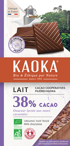 Tablette de chocolat au lait bio equitable Kaoka
