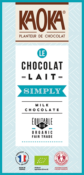 Tablette de chocolat au lait simply bio equitable Kaoka