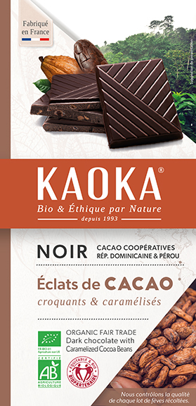 Chocolat noir eclats feves bio equitable KAOKA