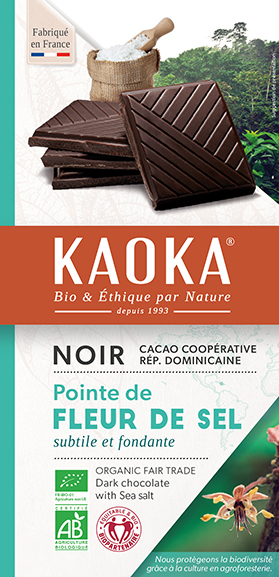 Tablette de chocolat noir à la fleur de sel bio équitable Kaoka