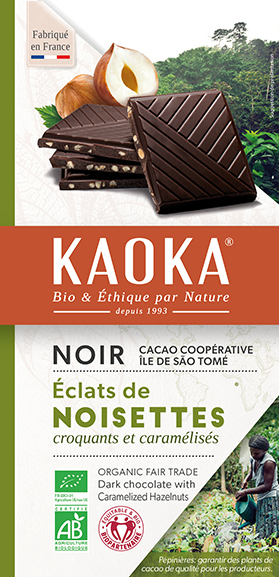 Chocolat noir aux éclats de noisettes bio équitable Kaoka