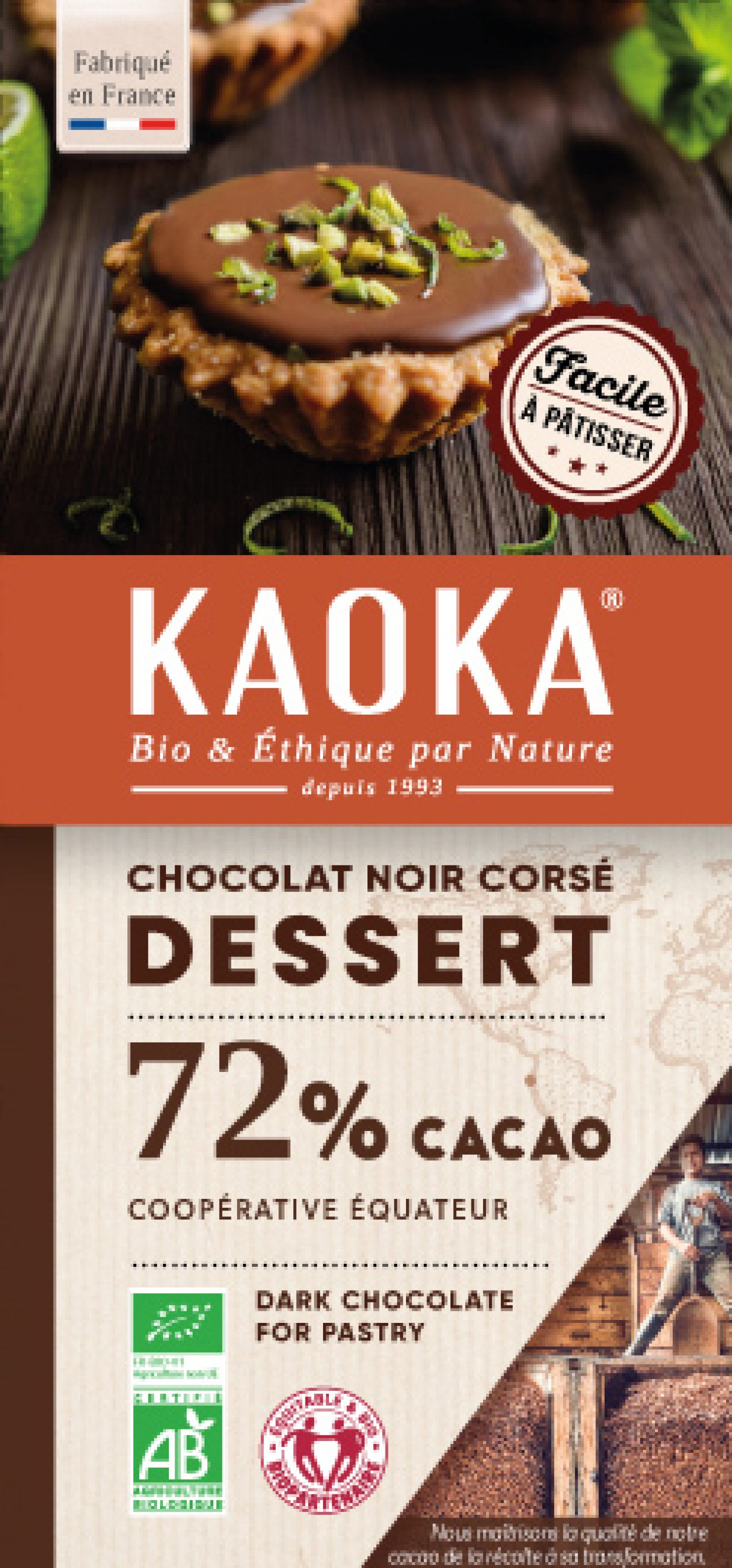 Kaoka Chocolat Noir Dessert, Pâtissier 72 Bio Equitable