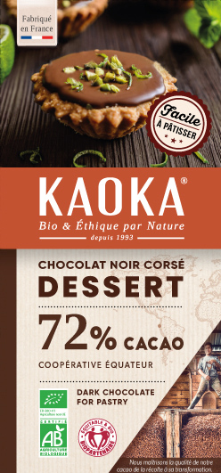 Chocolat Noir Dessert 72% cacao bio équitable Kaoka