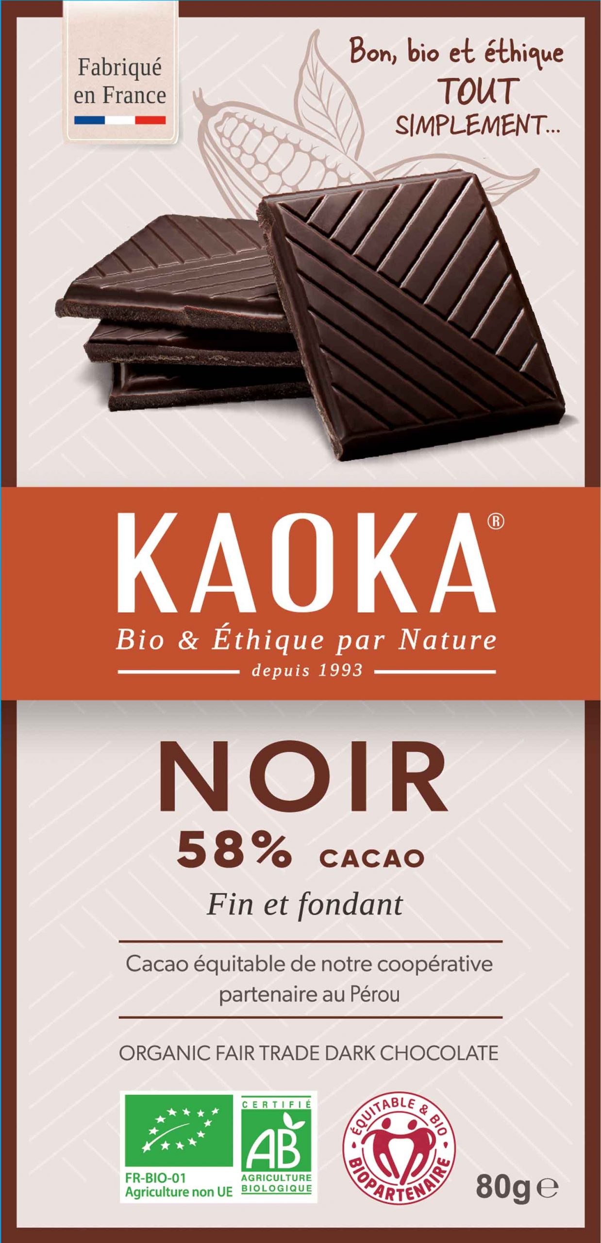Tablette de chocolat noir simply dark, chocolat bio équitable et français