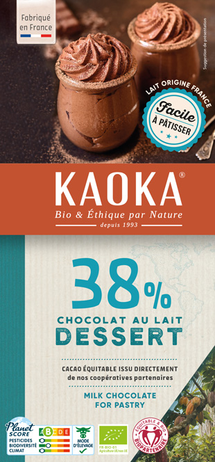 Tablette de chocolat au lait pour desserts, chocolat bio équitable pâtissier