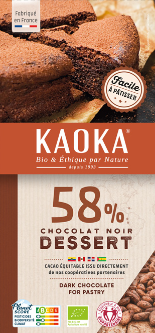 Tablette de chocolat noir pour desserts, chocolat bio équitable pâtissier