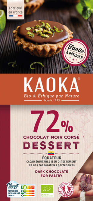 Tablette de chocolat noir corsé pour desserts, chocolat bio équitable pâtissier