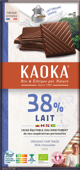Chocolat au lait 38% cacao bio équitable