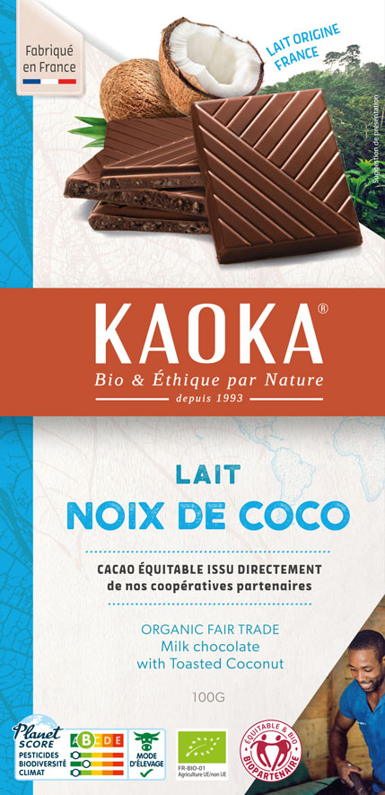 Chocolat au lait à la noix de coco, chocolat bio et équitable