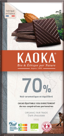 Tablette de Chocolat Noir 70% cacao, certifié bio et équitable