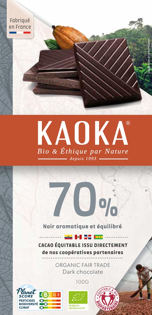 Tablette de Chocolat Noir 70% cacao, certifié bio et équitable