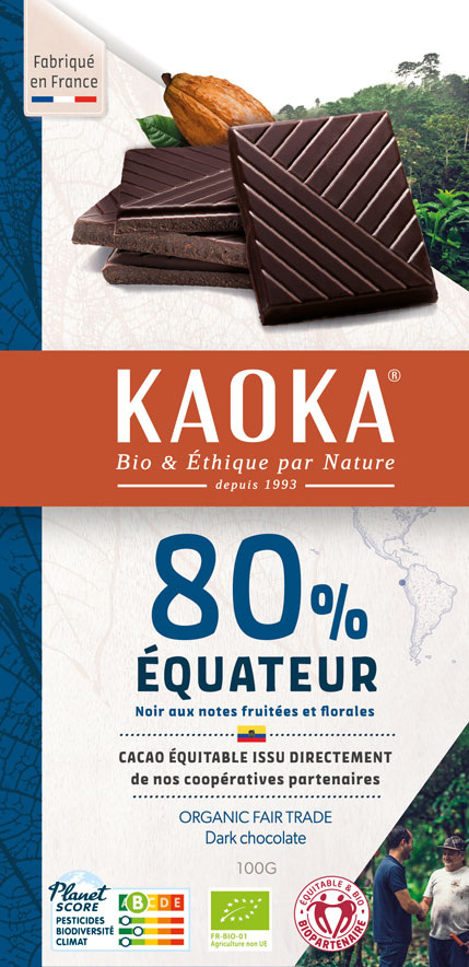 Chocolat Noir 80% cacao, origine équateur, pure pâte de cacao, chocolat bio et équitable