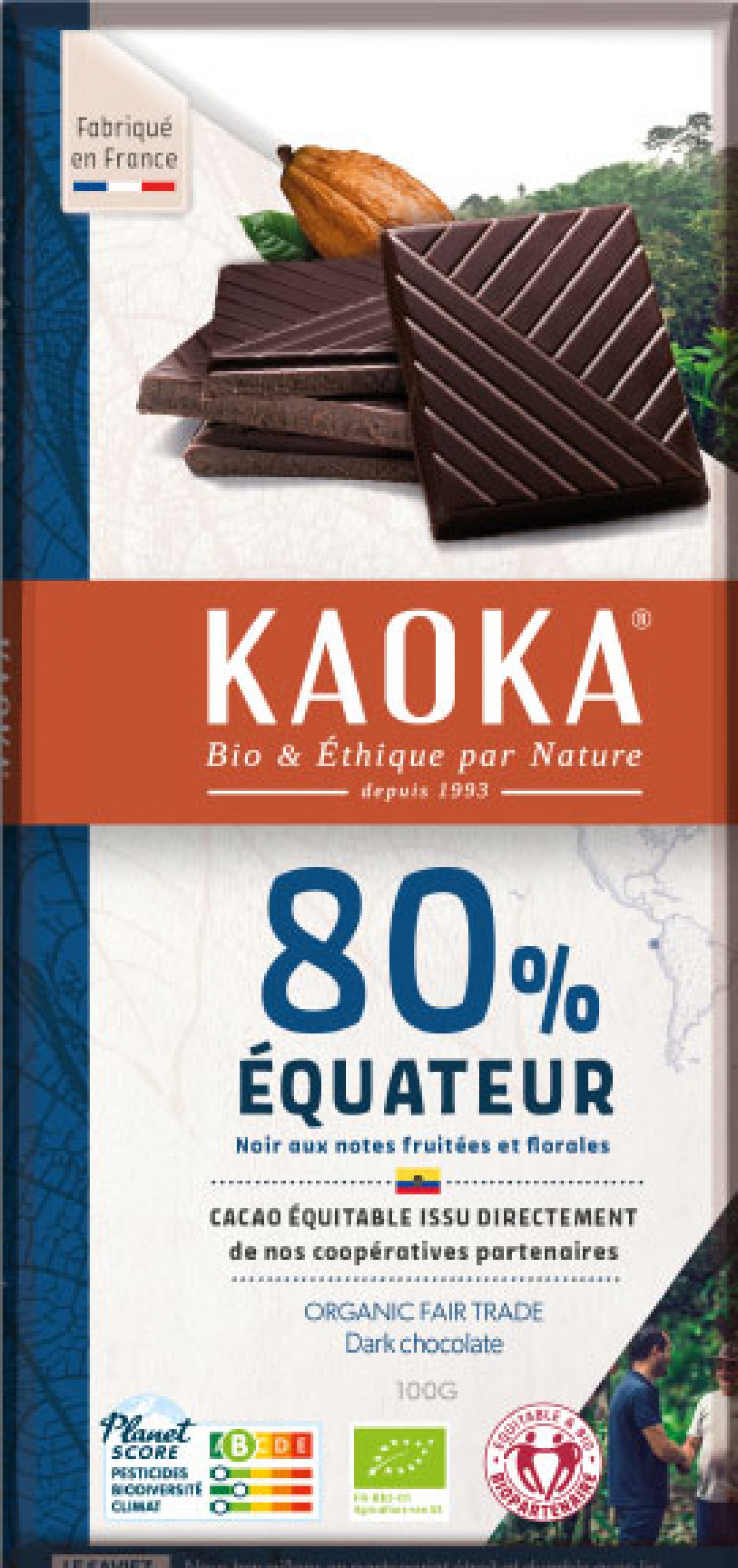 Kaoka Chocolat Noir 80 Bio Equitable Pure Pâte