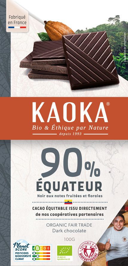 Chocolat Noir 90% cacao, origine équateur, pure pâte de cacao, chocolat bio et équitable