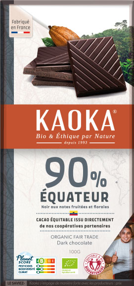 Chocolat Noir 90% cacao, origine équateur, pure pâte de cacao, chocolat bio et équitable