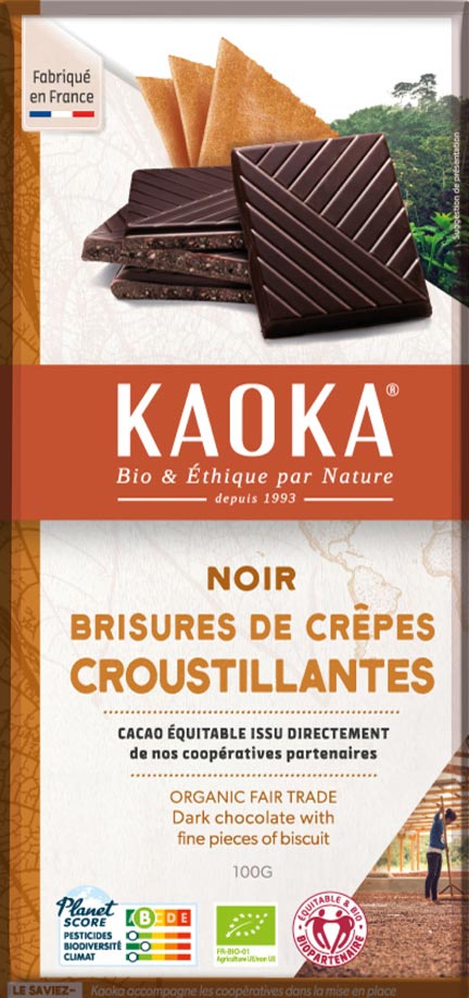 Chocolat noir à la crêpe dentelle, chocolat bio et équitable