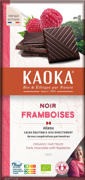 Chocolat noir aux framboises, chocolat bio et équitable