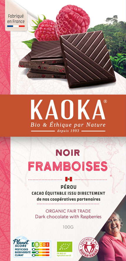 Chocolat noir aux framboises, chocolat bio et équitable