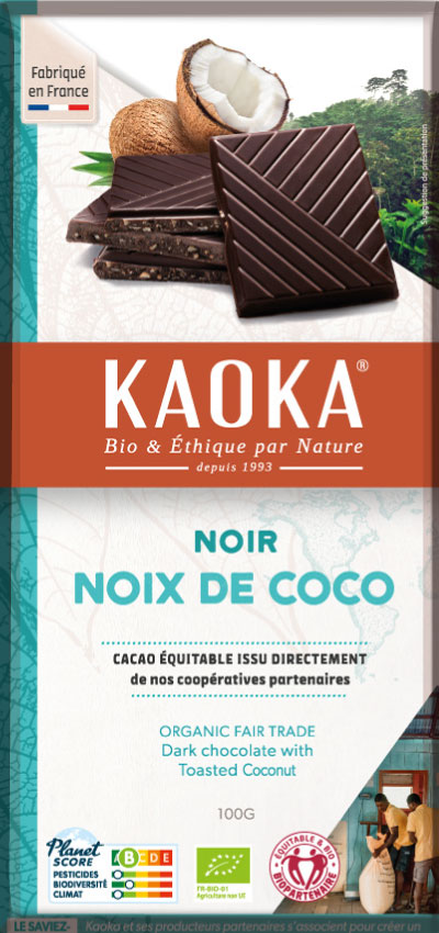 Chocolat noir à la noix de coco, bio et équitable