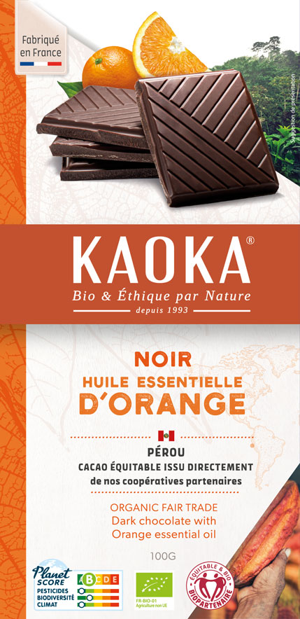 Chocolat noir à l'orange, bio et équitable
