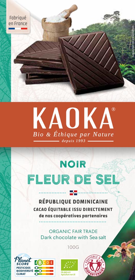 Tablette de Chocolat Noir 70% cacao origine République Dominicaine à la Fleur de Sel. Chocolat certifié bio et équitable.