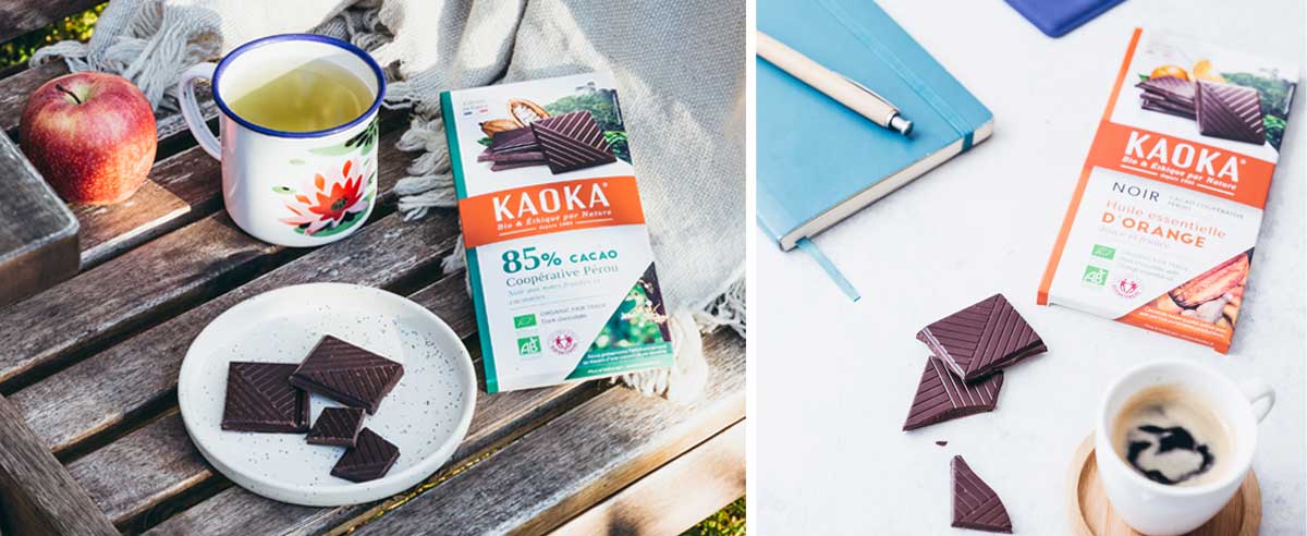 Deux photos de tablettes de chocolat Kaoka
