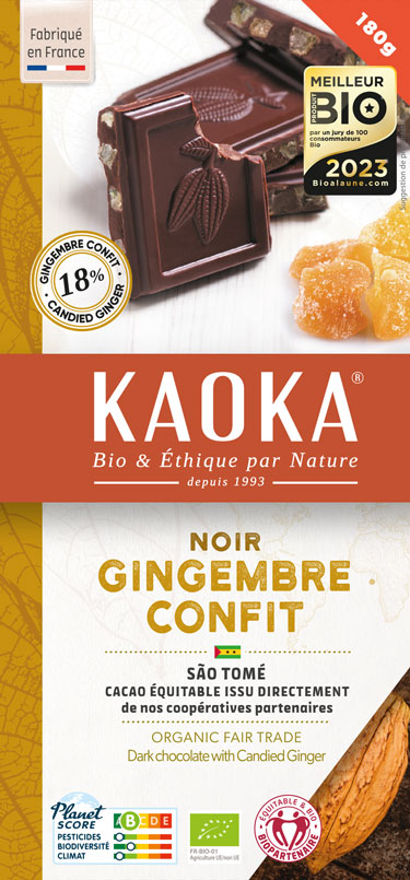 Tablette Gourmande de Chocolat Noir au Gingembre Confit