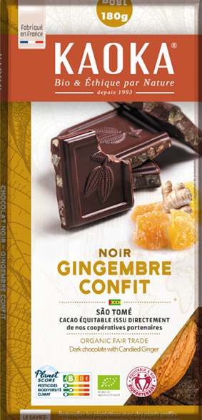 Tablette gourmande noir gingembre confit Kaoka