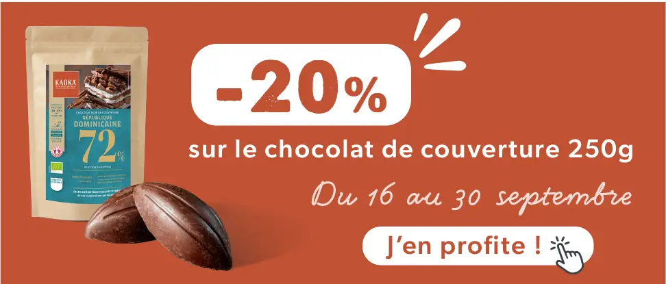 Offre gourmande -20% sur le chocolat de couverture Kaoka en 250g