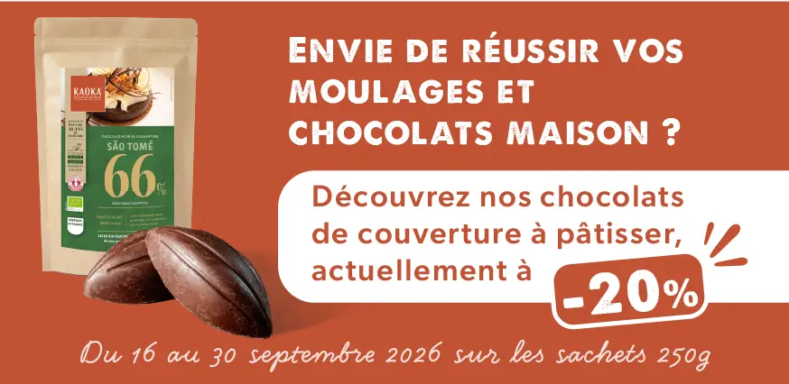 Offre gourmande -20% sur le chocolat de couverture Kaoka en 250g