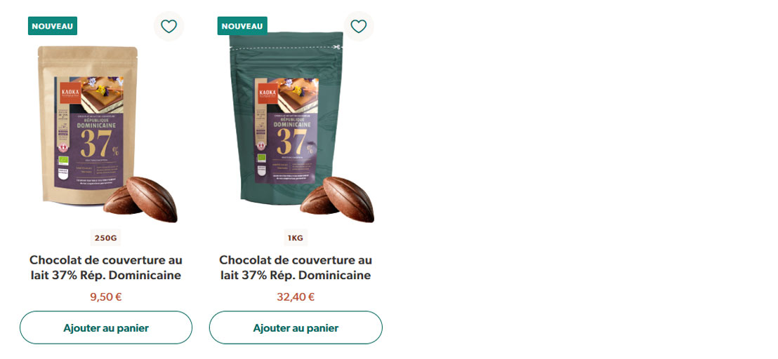 Les chocolats au lait de couverture Kaoka