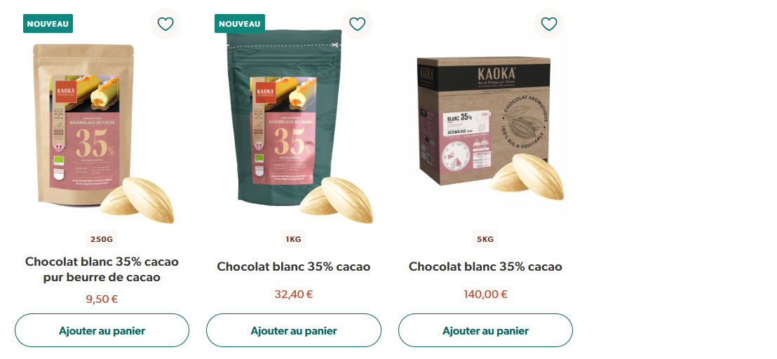 Acheter les chocolats blanc bio équitables Kaoka