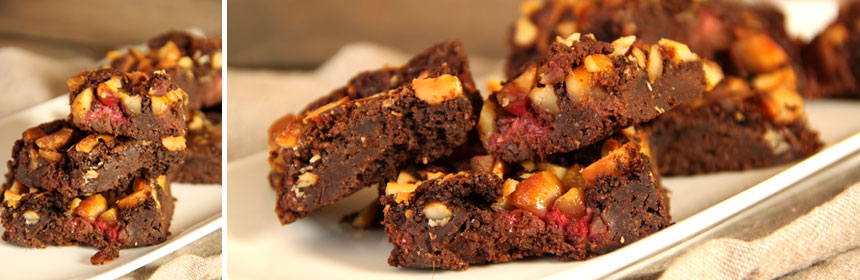 recette de brownie aux framboises et noix de macadamia, recette vegan