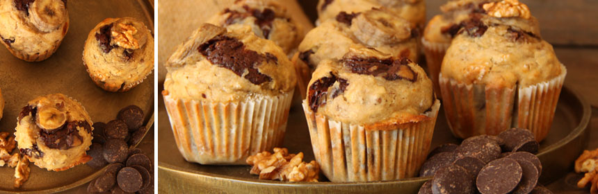 muffins banane noix et chocolat noir bio