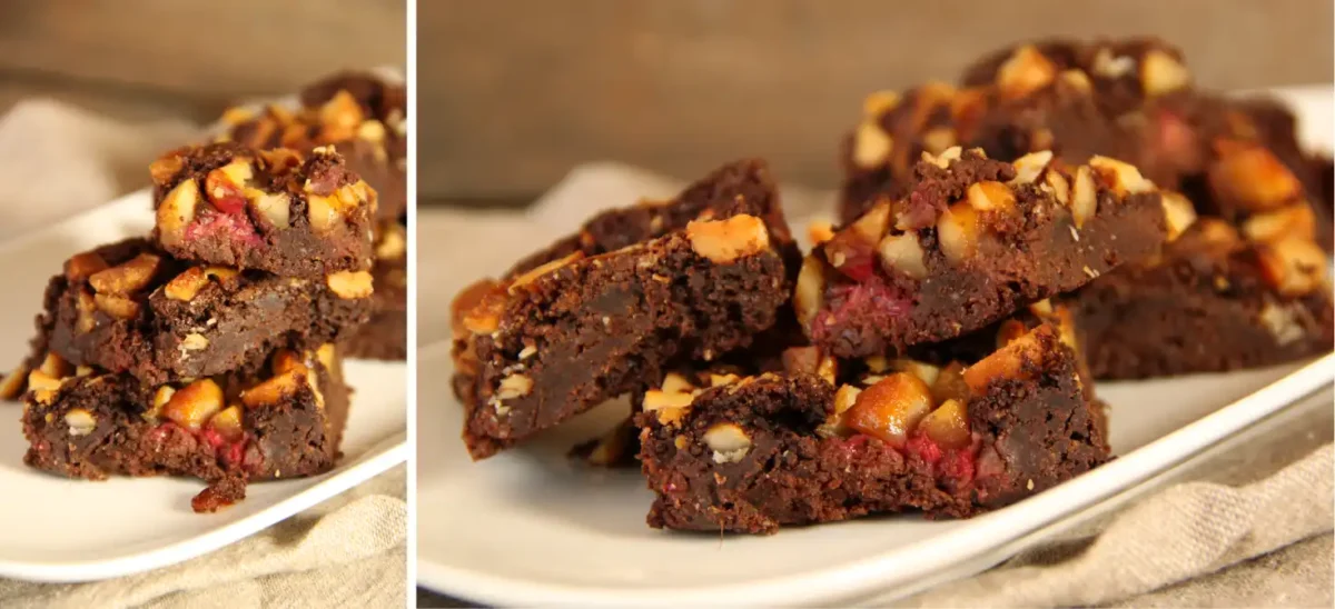 Recette de brownie au chocolat, framboises et noix de macadamia