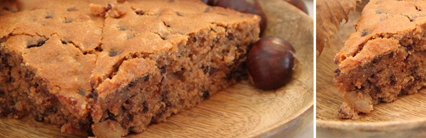 recette l'ardéchois, moelleux aux châtaignes et aux pépites de chocolat noir bio