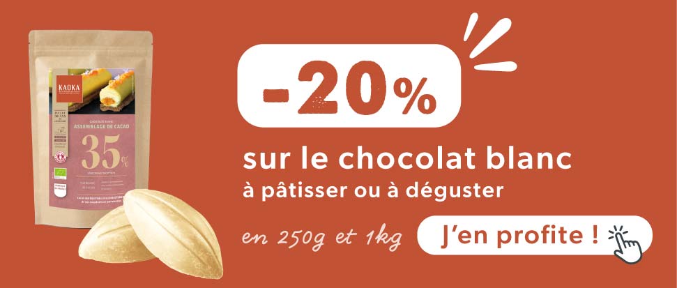 Encart promo chocolat blanc bio équitable à pâtisser et à déguster pour glacer vos desserts