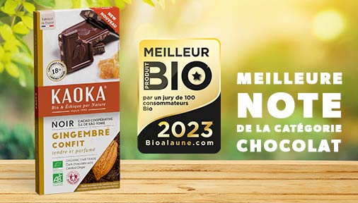 tablette de chocolat noir élu meilleur produit bio par le jury avec la meilleure note de la catégorie chocolat