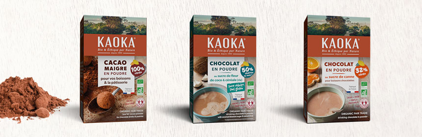 La gamme de cacao et chocolat en poudre Kaoka