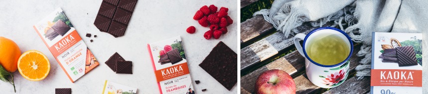 Tablettes de chocolat bio équitables de la marque Kaoka
