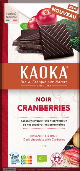 Chocolat noir aux cranberries, bio et équitable