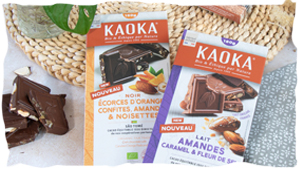 Nouvelles tablettes de chocolat extra gourmandes, bio et équitables, marque Kaoka