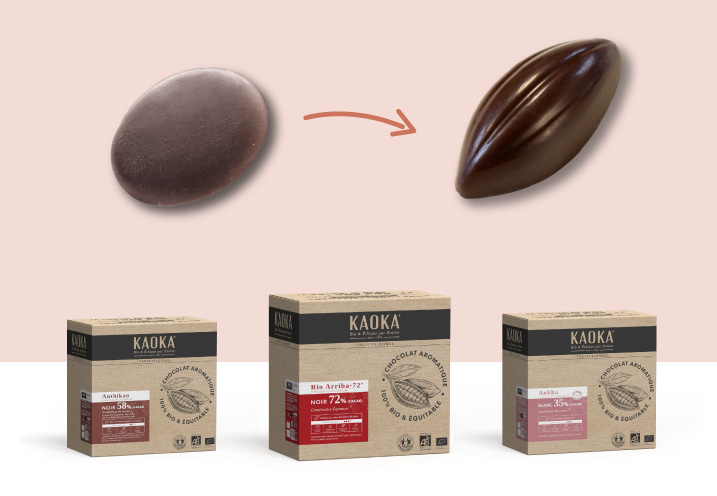 Changement de forme des chocolats de couverture Kaoka dans les cartons 5 kg