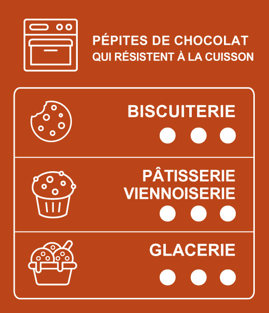 Tableau des usages des pépites de chocolat noir 60% cacao