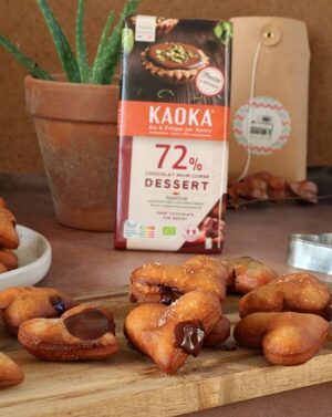 Recette de beignets fourrage chocolat noir 72% cacao de la marque Kaoka