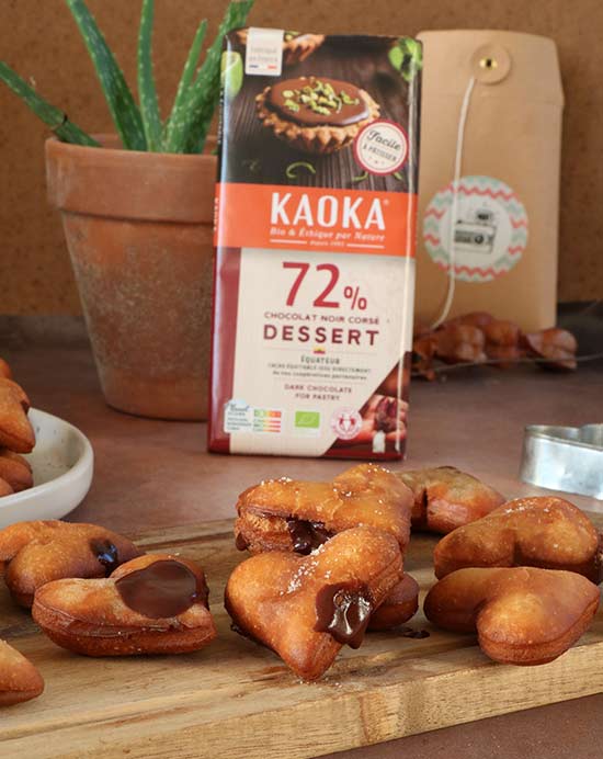 Recette de beignets fourrage chocolat noir 72% cacao de la marque Kaoka